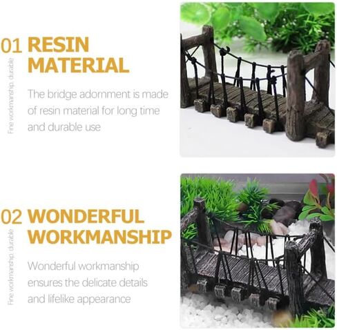 Balacoo Aquarium Decor Bridge: Resin Garden Rope Bridge Ornament for Betta Fish Tank Landscape Decoration - Dark Brown, 6.29 Inch in Saudi Arabia