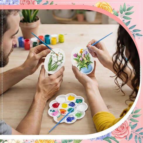 Teyva Daily 12 Sets Flower Ceramic Painting Kit DIY Ceramic to Paint Your Own Flower Unpainted Plaster Figurines with Brushes Color Paints Palette Ribbon Twine Party Favor Christmas for Adult in Kuwait