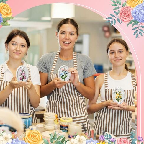 Teyva Daily 12 Sets Flower Ceramic Painting Kit DIY Ceramic to Paint Your Own Flower Unpainted Plaster Figurines with Brushes Color Paints Palette Ribbon Twine Party Favor Christmas for Adult in Kuwait