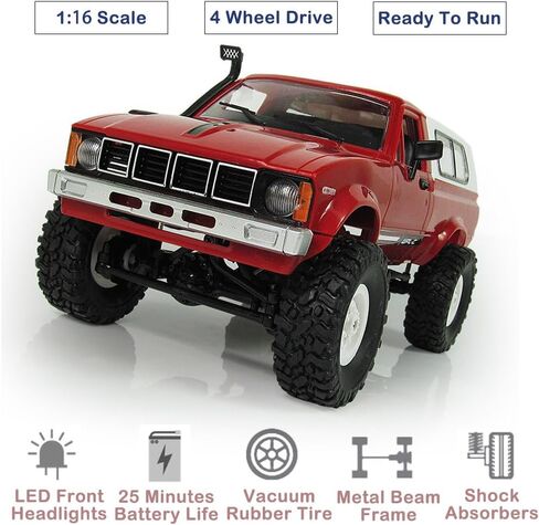 GoolRC RC Truck, WPL C24 RC Crawler 1/16 Scale Remote Control Car, 4WD All Terrain Off Road Pickup Truck, 2.4GHz RC Climbing Car with LED Light, 2 Batteries for Adults (Red) in Saudi Arabia