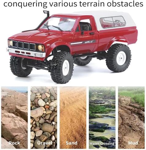 GoolRC RC Truck, WPL C24 RC Crawler 1/16 Scale Remote Control Car, 4WD All Terrain Off Road Pickup Truck, 2.4GHz RC Climbing Car with LED Light, 2 Batteries for Adults (Red) in Saudi Arabia