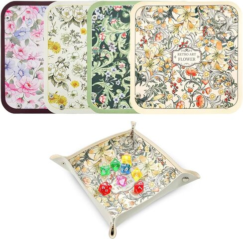 4 Pack Dice Tray for Rolling, Vintage Flower Folding Dice Box Tabletop Mat, PU Leather Board Game Storage Holder for DND Accessories in Saudi Arabia