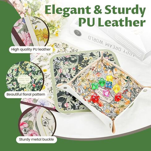 4 Pack Dice Tray for Rolling, Vintage Flower Folding Dice Box Tabletop Mat, PU Leather Board Game Storage Holder for DND Accessories in Saudi Arabia