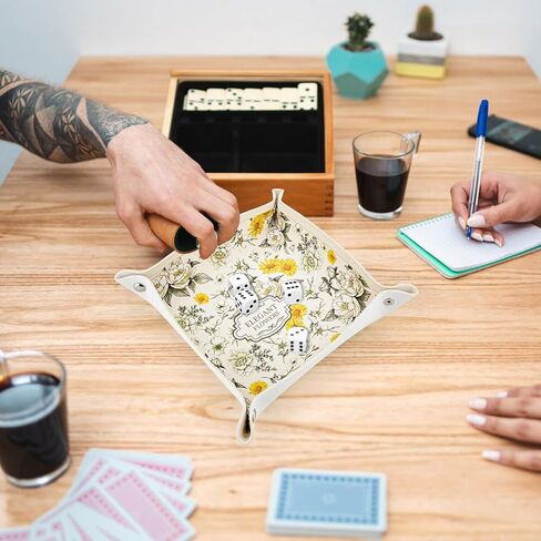 4 Pack Dice Tray for Rolling, Vintage Flower Folding Dice Box Tabletop Mat, PU Leather Board Game Storage Holder for DND Accessories in Saudi Arabia