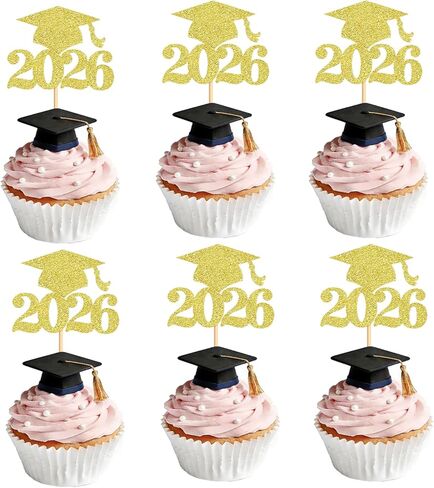 36Pcs 2026 Graduation Cupcake Toppers Glitter Done Grad Cap Cake Topper Decoration for Class of 2026 Graduation Theme Party Supplies Black in Saudi Arabia