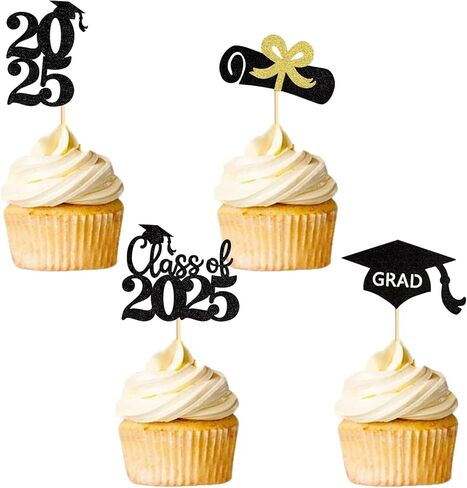 36Pcs 2026 Graduation Cupcake Toppers Glitter Done Grad Cap Cake Topper Decoration for Class of 2026 Graduation Theme Party Supplies Black in Saudi Arabia