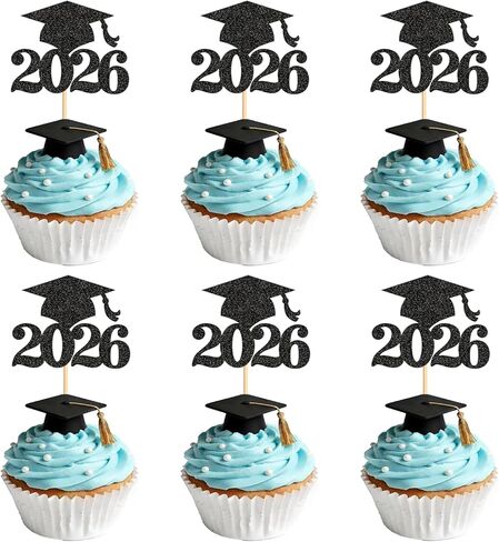 36Pcs 2026 Graduation Cupcake Toppers Glitter Done Grad Cap Cake Topper Decoration for Class of 2026 Graduation Theme Party Supplies Black in Saudi Arabia