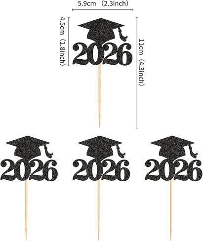36Pcs 2026 Graduation Cupcake Toppers Glitter Done Grad Cap Cake Topper Decoration for Class of 2026 Graduation Theme Party Supplies Black in Saudi Arabia