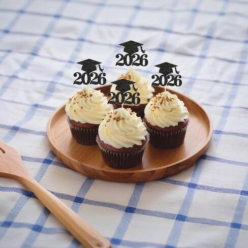 36Pcs 2026 Graduation Cupcake Toppers Glitter Done Grad Cap Cake Topper Decoration for Class of 2026 Graduation Theme Party Supplies Black in Saudi Arabia