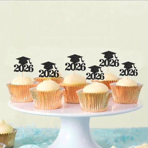 36Pcs 2026 Graduation Cupcake Toppers Glitter Done Grad Cap Cake Topper Decoration for Class of 2026 Graduation Theme Party Supplies Black in Saudi Arabia