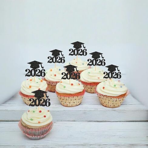 36Pcs 2026 Graduation Cupcake Toppers Glitter Done Grad Cap Cake Topper Decoration for Class of 2026 Graduation Theme Party Supplies Black in Saudi Arabia