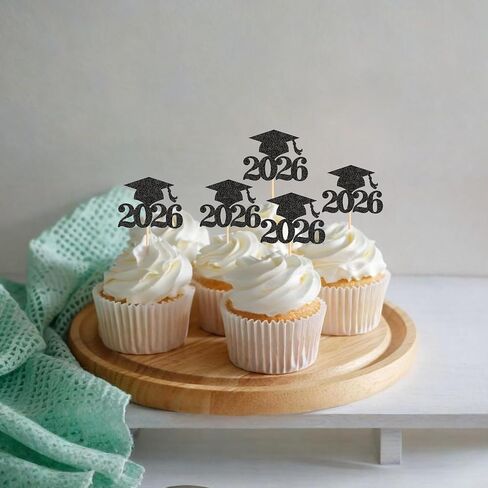 36Pcs 2026 Graduation Cupcake Toppers Glitter Done Grad Cap Cake Topper Decoration for Class of 2026 Graduation Theme Party Supplies Black in Saudi Arabia