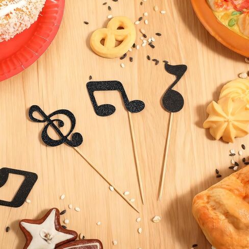 30 PCS Music Notes Cupcake Toppers, Black Musical Notes Cupcake Picks Musical Symbols Cake Decoration Music Theme Party Decorations with Wooden Toothpicks for Birthday Wedding Party in Saudi Arabia