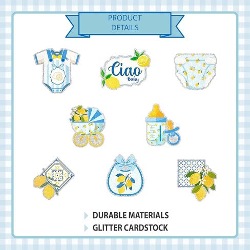 24Pcs Lemon Ciao Baby Shower Cupcake Toppers - Glitter Lemon Ciao Baby Shower Party Decorations for Birthday Italian Theme Cake Décor in Kuwait