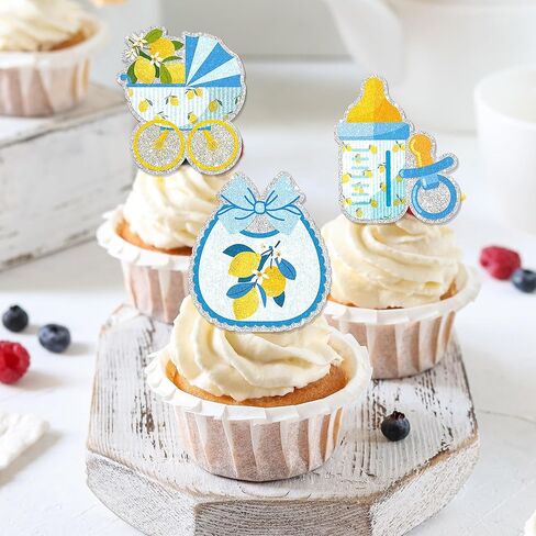 24Pcs Lemon Ciao Baby Shower Cupcake Toppers - Glitter Lemon Ciao Baby Shower Party Decorations for Birthday Italian Theme Cake Décor in Kuwait