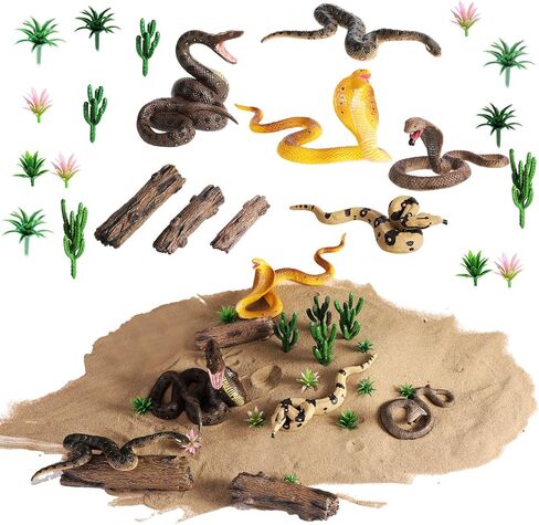Sratte 26 Pcs Snake Animals Figures Diorama Kit, Plastic Snake Reptiles Toys Model Coral Snake Cobra Diorama Supplies for Back to School Gift Educational Learning Birthday Gift in Saudi Arabia