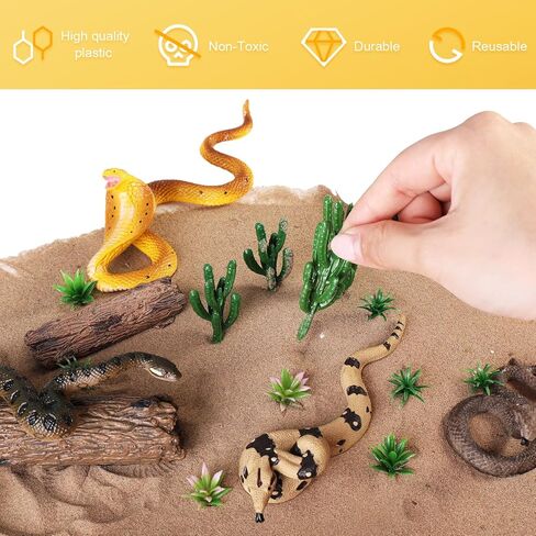 Sratte 26 Pcs Snake Animals Figures Diorama Kit, Plastic Snake Reptiles Toys Model Coral Snake Cobra Diorama Supplies for Back to School Gift Educational Learning Birthday Gift in Saudi Arabia
