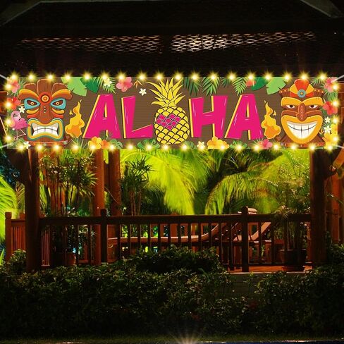 OuMuaMua Hawaiian Luau Party Decorations, Aloha Party Decorations, Tiki Decorations Aloha sign with Lights for Summer Aloha Moana Hawaii Luau Party Decoration, Tropical Birthday Tiki Party Supplies in Saudi Arabia