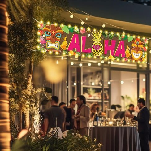OuMuaMua Hawaiian Luau Party Decorations, Aloha Party Decorations, Tiki Decorations Aloha sign with Lights for Summer Aloha Moana Hawaii Luau Party Decoration, Tropical Birthday Tiki Party Supplies in Saudi Arabia