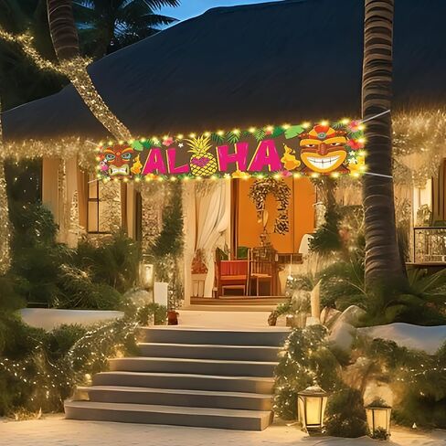 OuMuaMua Hawaiian Luau Party Decorations, Aloha Party Decorations, Tiki Decorations Aloha sign with Lights for Summer Aloha Moana Hawaii Luau Party Decoration, Tropical Birthday Tiki Party Supplies in Saudi Arabia