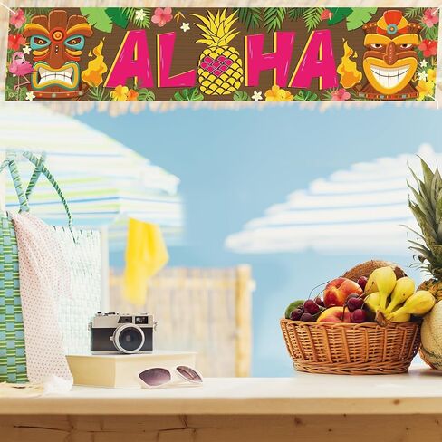 OuMuaMua Hawaiian Luau Party Decorations, Aloha Party Decorations, Tiki Decorations Aloha sign with Lights for Summer Aloha Moana Hawaii Luau Party Decoration, Tropical Birthday Tiki Party Supplies in Saudi Arabia