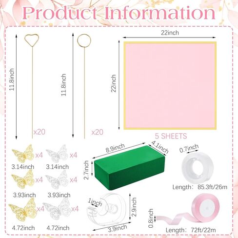 Valentine's Day Bouquet Kit DIY Money Flower Accessories 5 Sheets Flower Wrapping Paper with 40 Card Holder 24 Butterfly Decor Floral Foam Block Ribbon Tape Dispenser for Anniversary Birthday Gift in Saudi Arabia