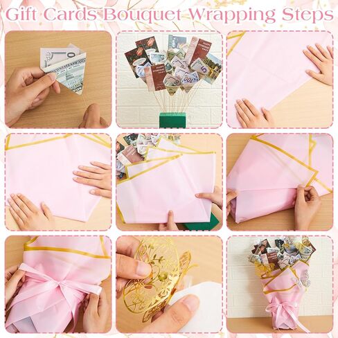 Valentine's Day Bouquet Kit DIY Money Flower Accessories 5 Sheets Flower Wrapping Paper with 40 Card Holder 24 Butterfly Decor Floral Foam Block Ribbon Tape Dispenser for Anniversary Birthday Gift in Saudi Arabia
