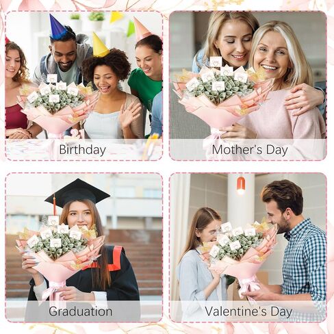Valentine's Day Bouquet Kit DIY Money Flower Accessories 5 Sheets Flower Wrapping Paper with 40 Card Holder 24 Butterfly Decor Floral Foam Block Ribbon Tape Dispenser for Anniversary Birthday Gift in Saudi Arabia