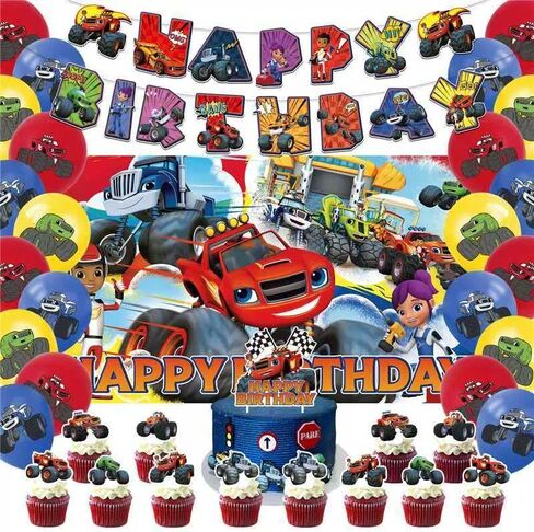42pcs Blaze and the monster Birthday Party Supplies Pack Includes，Banner，Cake Topper，Blackdrop,Balloons for Blaze Party Supplies in Saudi Arabia