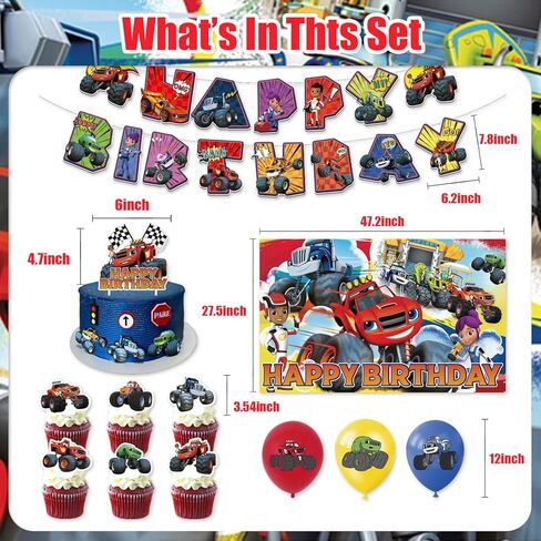 42pcs Blaze and the monster Birthday Party Supplies Pack Includes，Banner，Cake Topper，Blackdrop,Balloons for Blaze Party Supplies in Saudi Arabia