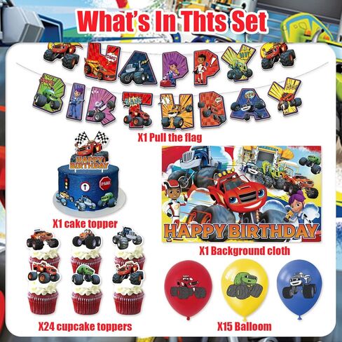 42pcs Blaze and the monster Birthday Party Supplies Pack Includes，Banner，Cake Topper，Blackdrop,Balloons for Blaze Party Supplies in Saudi Arabia