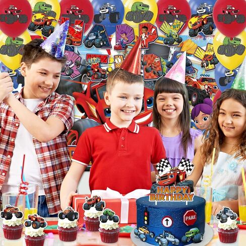 42pcs Blaze and the monster Birthday Party Supplies Pack Includes，Banner，Cake Topper，Blackdrop,Balloons for Blaze Party Supplies in Saudi Arabia