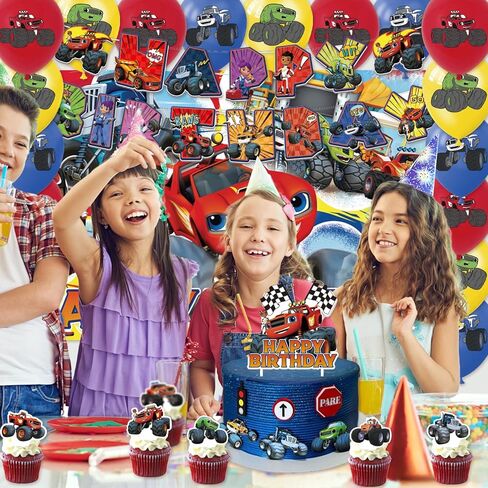 42pcs Blaze and the monster Birthday Party Supplies Pack Includes，Banner，Cake Topper，Blackdrop,Balloons for Blaze Party Supplies in Saudi Arabia