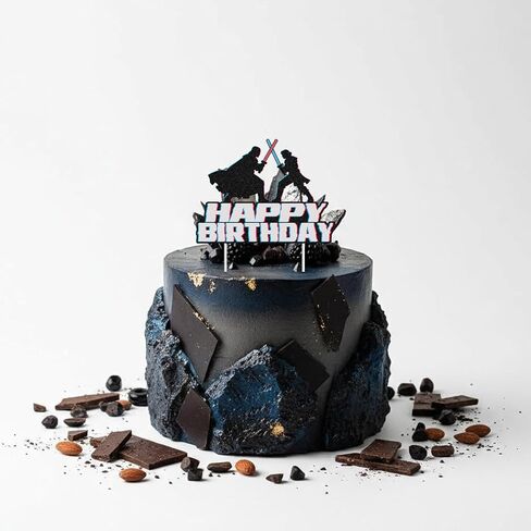 غلاف كعكة عيد ميلاد سعيد - ديكور عيد ميلاد خيال علمي لامع أسود للأولاد، مستلزمات الحفلات الكونية للأطفال والاحتفالات ذات الطابع الخاص in Saudi Arabia