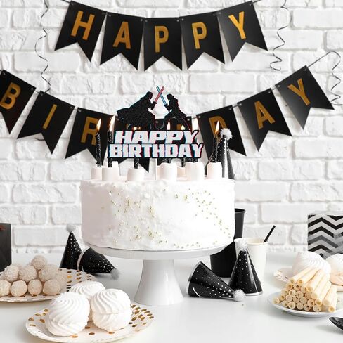 غلاف كعكة عيد ميلاد سعيد - ديكور عيد ميلاد خيال علمي لامع أسود للأولاد، مستلزمات الحفلات الكونية للأطفال والاحتفالات ذات الطابع الخاص in Saudi Arabia