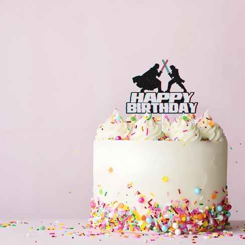 غلاف كعكة عيد ميلاد سعيد - ديكور عيد ميلاد خيال علمي لامع أسود للأولاد، مستلزمات الحفلات الكونية للأطفال والاحتفالات ذات الطابع الخاص in Saudi Arabia