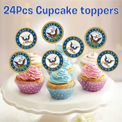 24 Pcs Army Cupcake Toppers - Navy Party Decorations Army Cake Decorations Navy Bound Cupcake Toppers in Saudi Arabia