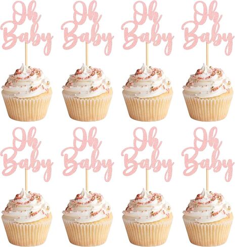 24Pack Oh Baby Cupcake Toppers Glamorous Glitter Baby Shower Cupcake Picks Decorations for Celebrating Kids Birthday Party Supplies Gold in Saudi Arabia