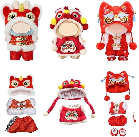 3 Pack Red Lion Dance Doll Clothes Outfit Set for Labubu 15 17cm Figure Festival Costume Gift (Combo 1) in Saudi Arabia