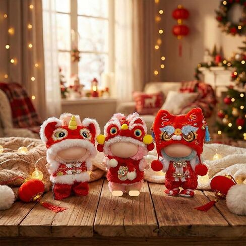 3 Pack Red Lion Dance Doll Clothes Outfit Set for Labubu 15 17cm Figure Festival Costume Gift (Combo 1) in Saudi Arabia