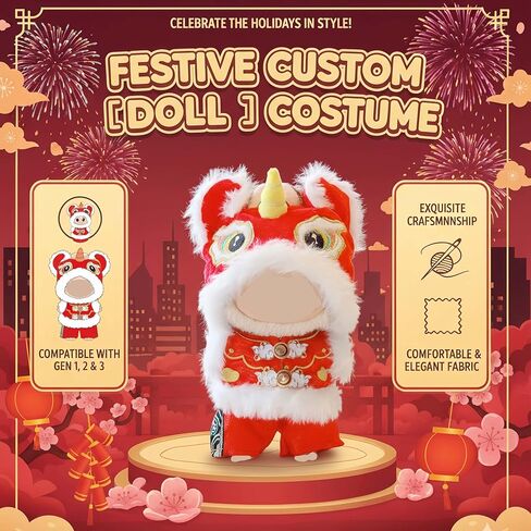 3 Pack Red Lion Dance Doll Clothes Outfit Set for Labubu 15 17cm Figure Festival Costume Gift (Combo 1) in Saudi Arabia