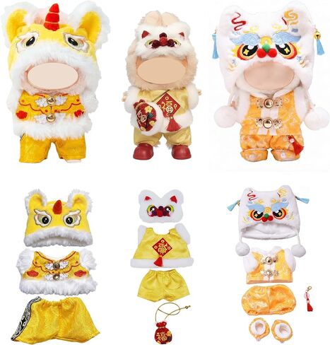 3 Pack Red Lion Dance Doll Clothes Outfit Set for Labubu 15 17cm Figure Festival Costume Gift (Combo 1) in Saudi Arabia