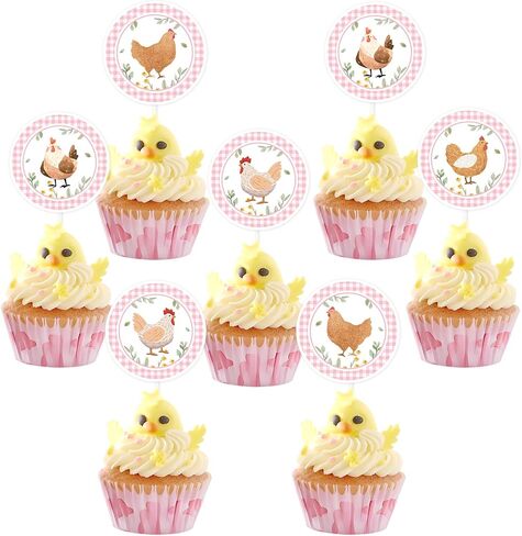 Cheereveal Chicken Birthday Party Decorations, 24pcs Chick Theme Cupcake Toppers Pink, Barnyard Farm Animal Theme Birthday Baby Shower Party Supplies for Girls in Saudi Arabia