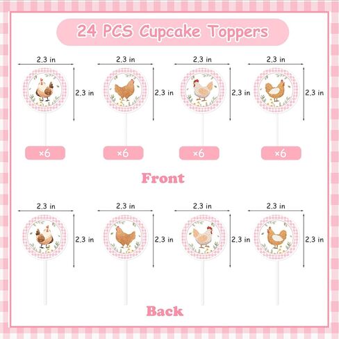 Cheereveal Chicken Birthday Party Decorations, 24pcs Chick Theme Cupcake Toppers Pink, Barnyard Farm Animal Theme Birthday Baby Shower Party Supplies for Girls in Saudi Arabia
