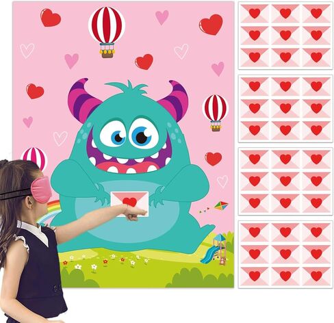 Valentine Day Games for Kids Pin The Heart on The Monster Valentine Games with 36 PCS Heart Stickers Valentines Day Party Games Classroom School Activities Family Kids Valentines Party Supplies in Saudi Arabia