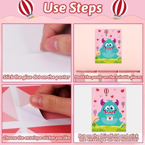 Valentine Day Games for Kids Pin The Heart on The Monster Valentine Games with 36 PCS Heart Stickers Valentines Day Party Games Classroom School Activities Family Kids Valentines Party Supplies in Saudi Arabia