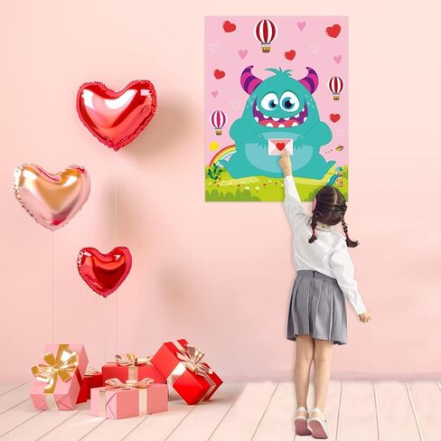 Valentine Day Games for Kids Pin The Heart on The Monster Valentine Games with 36 PCS Heart Stickers Valentines Day Party Games Classroom School Activities Family Kids Valentines Party Supplies in Saudi Arabia
