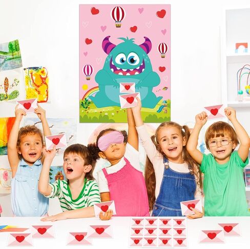 Valentine Day Games for Kids Pin The Heart on The Monster Valentine Games with 36 PCS Heart Stickers Valentines Day Party Games Classroom School Activities Family Kids Valentines Party Supplies in Saudi Arabia