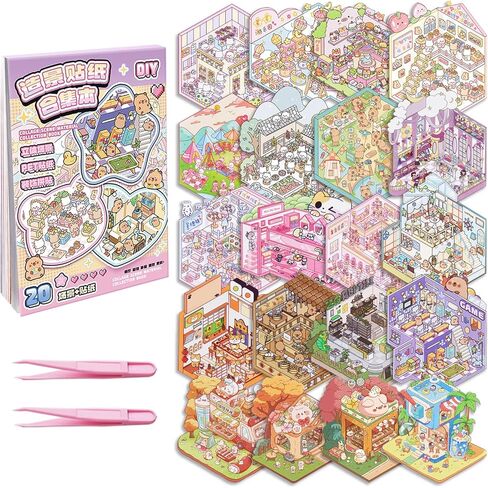 20 مجموعة من ملصقات مشهد ثلاثية الأبعاد يمكنك صنعها بنفسك مجموعة ملصقات منزلية ثلاثية الأبعاد اصنع بنفسك العلاج بالملصقات الكرتونية اللطيفة مشاهد لتخفيف التوتر وتمرير الوقت in Kuwait