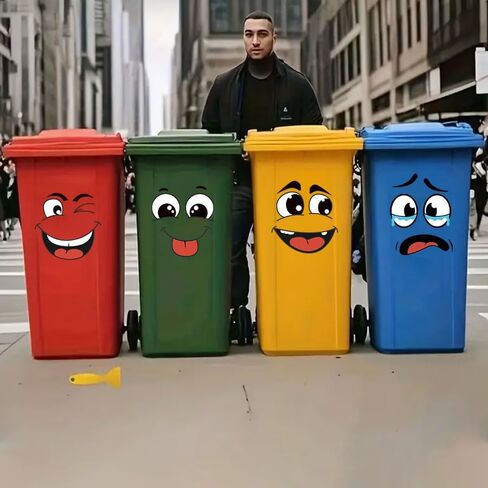 4 Sheets Cartoon Face Stickers Set, Self-Adhesive Removable Wall & Home Decoration Stickers for Trash Can, Toilet, Fridge in Saudi Arabia